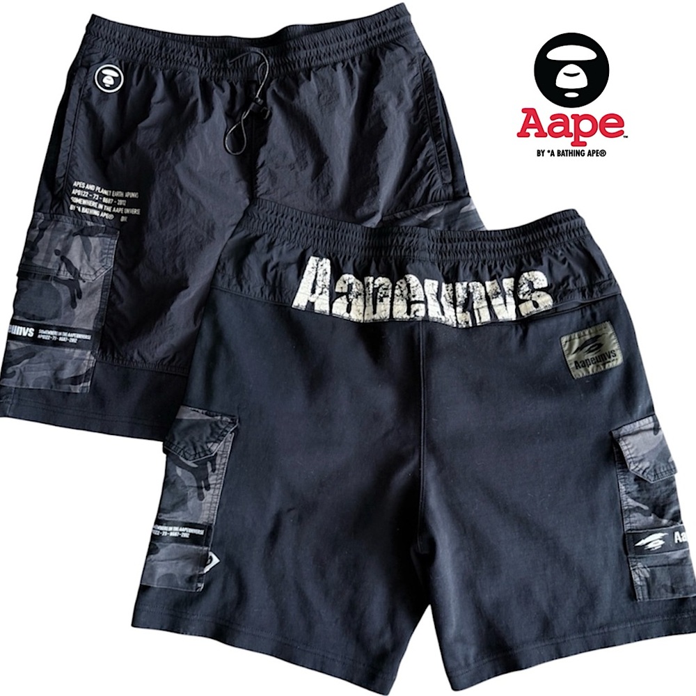 AAPE by A Bathing Ape Camo Cargo Shorts Graphic Shorts Black Size L Streetwear